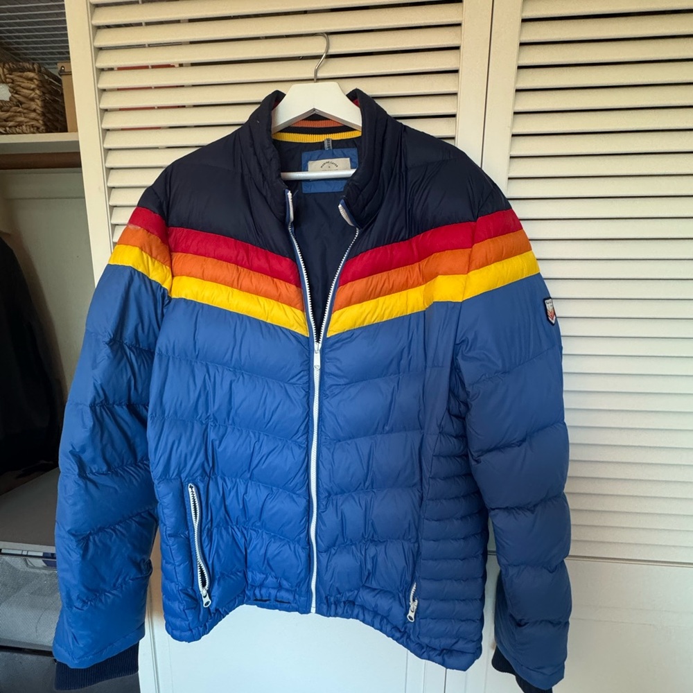 Marine Layer x Lost & Found Zurich Puffer Jacket, Men’s XL Retro Colorblock